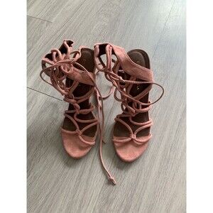 New Women Wild Diva pink Suede Open Toe Loop Gladiator Wrap Stiletto Sandal sz 8